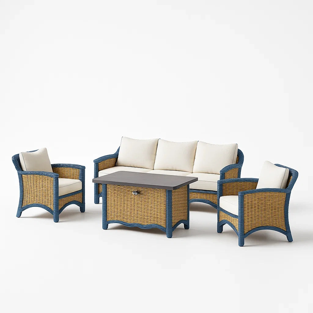 Set Mobili da Giardino in Rattan Sintetico con Cuscini in Poliestere