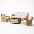 Set mobili da giardino in legno e rattan con cuscini in poliestere beige