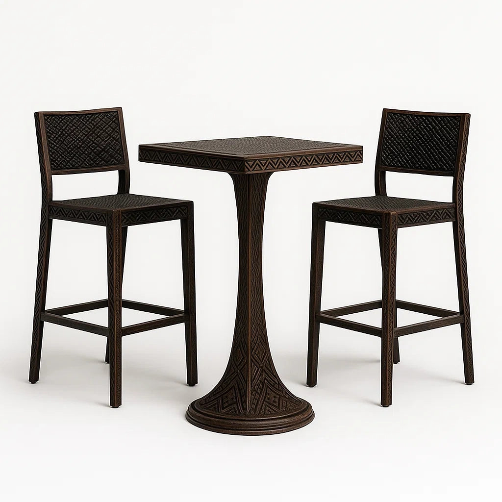 Set bistrot in resina con tavolo quadrato e 2 sgabelli