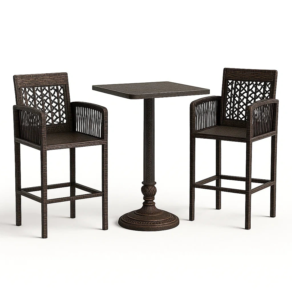 Set da Bar in Rattan Sintetico con Tavolo Alto