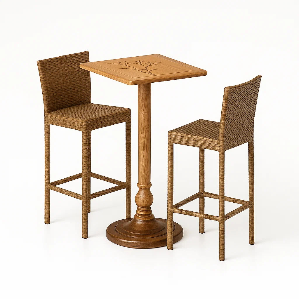 Set Tavolo e Sedie da Bar in Legno e Rattan Sintetico Marrone