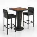 Set tavolo da bar in rattan con piano in legno e 2 sgabelli