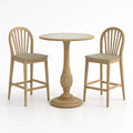 Set tavolo da bar con 2 sgabelli in legno e vetro temperato, Beige