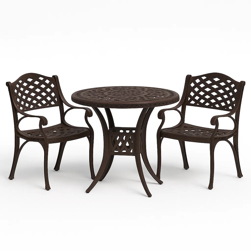 Set da Giardino in Alluminio Marrone con Tavolo Rotondo e 2 Sedie