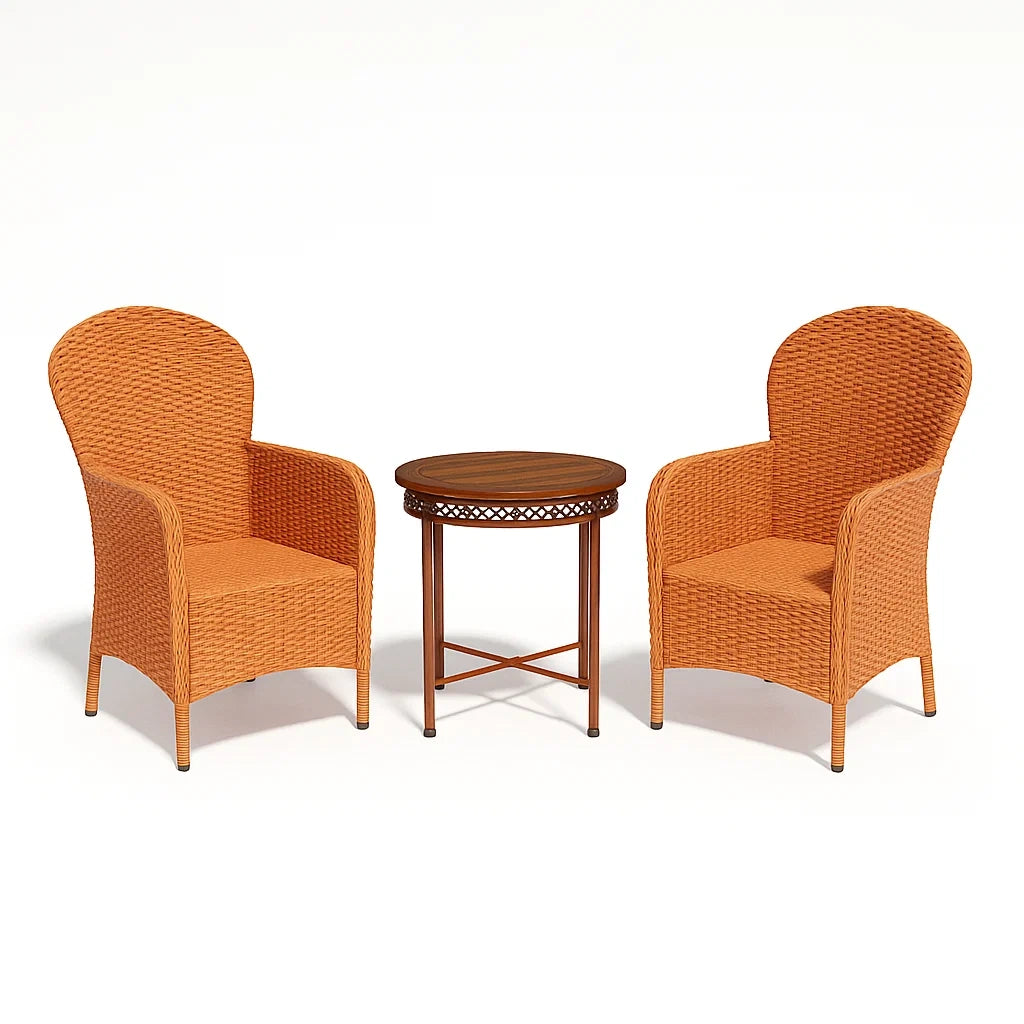 Set di Mobili in Polyrattan Arancione con Tavolino in Legno