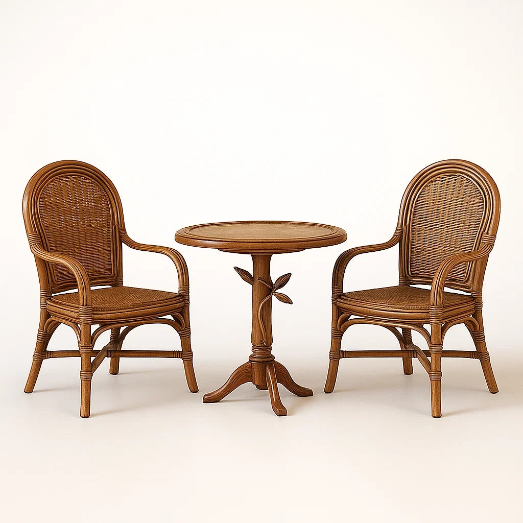 Set da Giardino in Rattan con 2 Sedie e Tavolo Rotondo