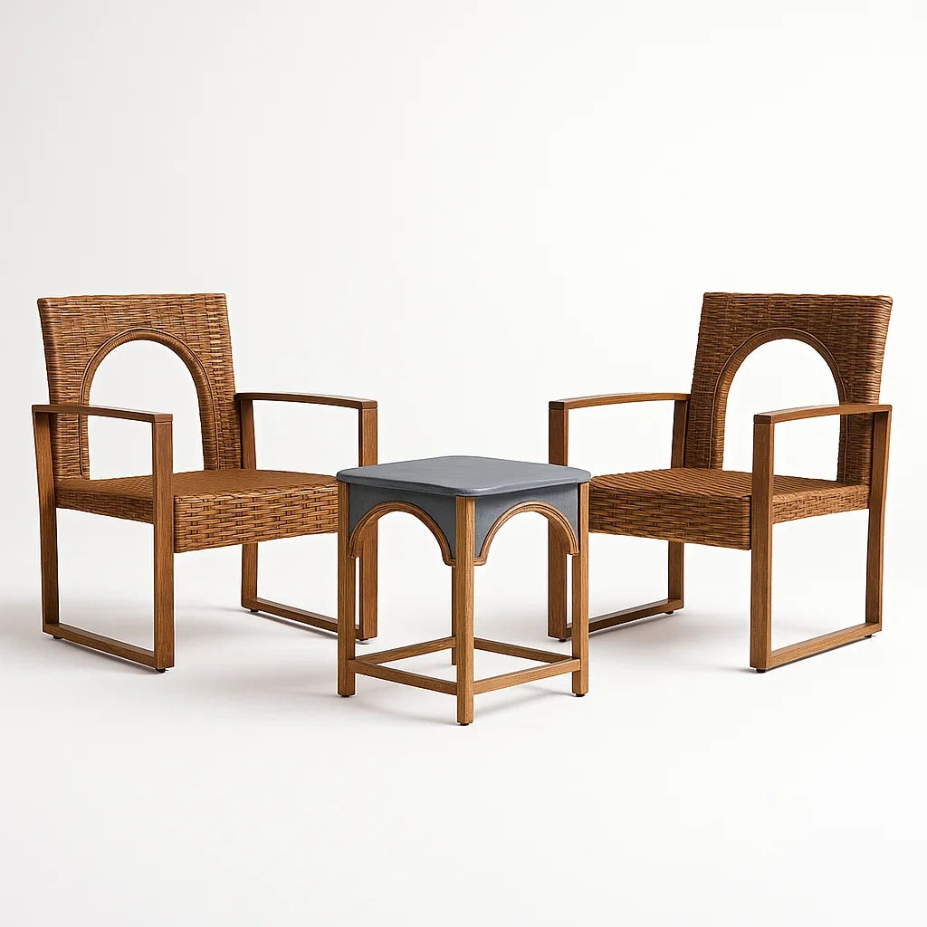 Set di Sedie e Tavolino in Rattan e Legno