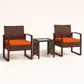 Set di Sedie in Rattan con Tavolino in Vetro e Cuscini Arancioni