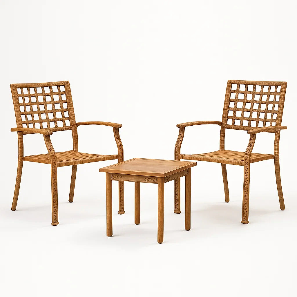 Set di Mobili da Giardino in Legno di Teak con 2 Sedie e Tavolino
