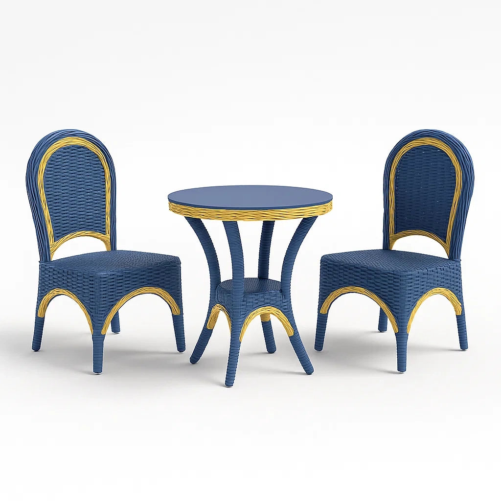 Set da Giardino in Rattan Sintetico Blu e Giallo