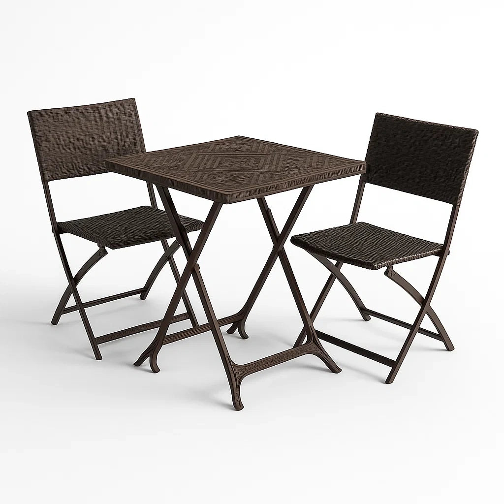Set da esterno in rattan sintetico e metallo con tavolo e 2 sedie