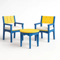 Set da Giardino in Legno con 2 Sedie e Tavolino Rotondo Giallo/Blu