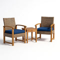 Set di Sedie da Giardino in Rattan con Cuscini Blu e Tavolino in Legno Massello